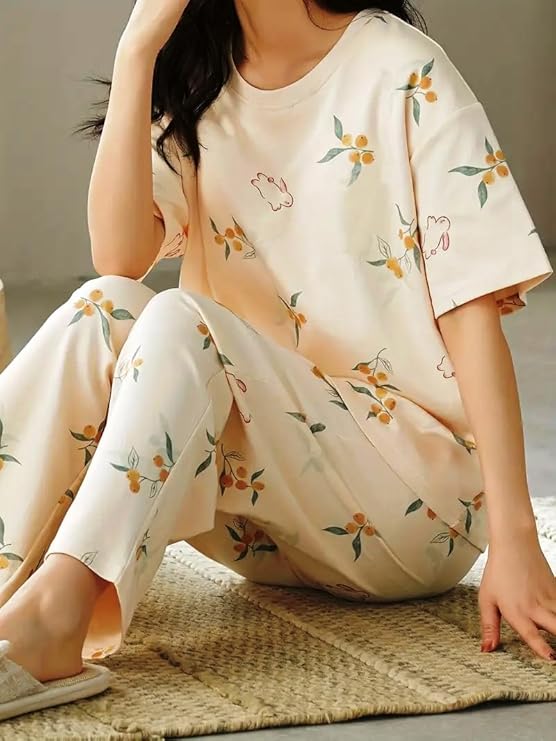 GLASGO Women’s Cotton Pajama Set with Top & Pants|| Korean Night Suit|| Lightweight Printed Set || Soft & Comfy Sleepwear for Girls & Women || LNS-3-$