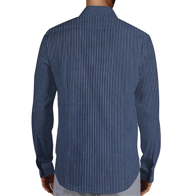 Unstitched Yarn-Dyed Blue and Grey Stripe Fabric for Shirt, Men's/Women's, Night Suit, Upholstery, Etc.