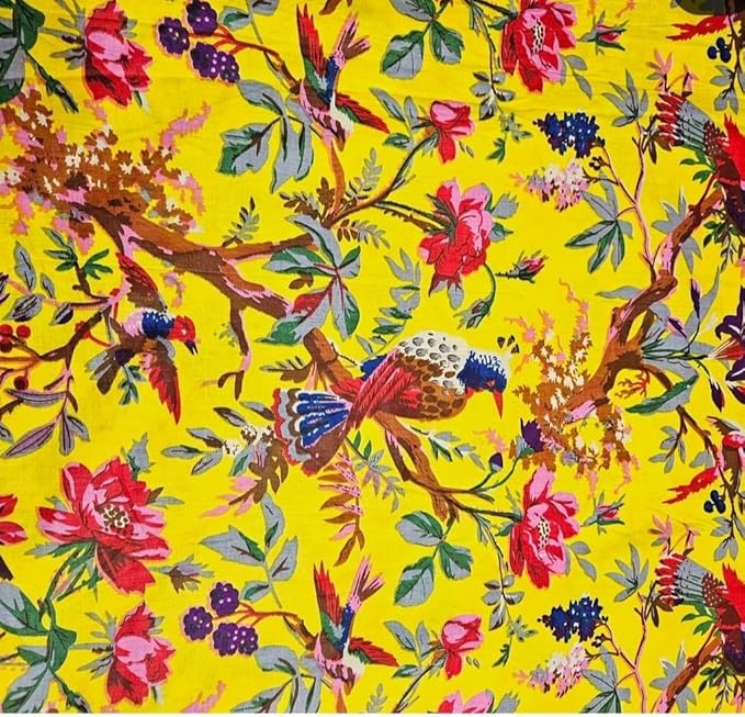 Pure Cotton Unstitched Printed Fabric Material for Women Blouse/Plazzo,Kurti/Lehenga/Saree/Piece Material for Womens (Yellow, 2.5 Meter)