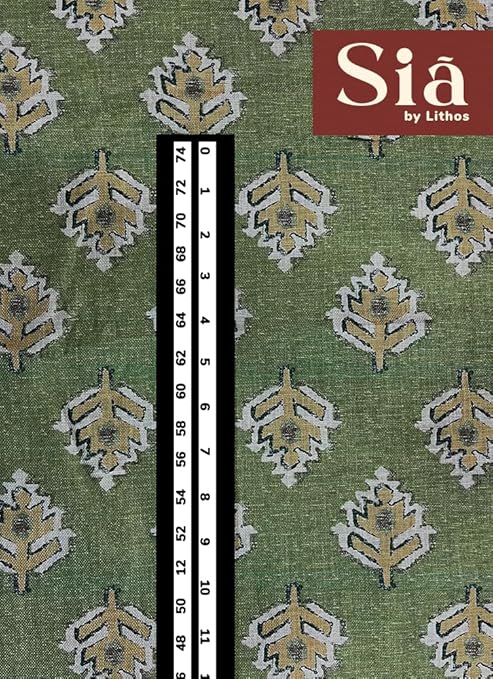 Lithos “Sia” Polyester Linen Touch Fabric – Sage Green Ikat Leaf Print | 140 cm Width | 3 Meter Pre-Cut Fabric for Garments, Upholstery & DIY Projects