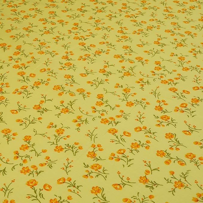 Women's Dyed Pure Cotton Printed Fabric Material Length 2.5 Meters Width ~42 Inches (P.Yellow)