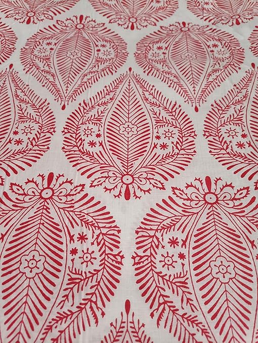 Sanganeri Block Print Cotton Fabric | Hand Printed Jaipur Fabric by Yard | Paisley Floral Design for Dressmaking, Quilts, Crafts & Upholstery (2.5 Yard)