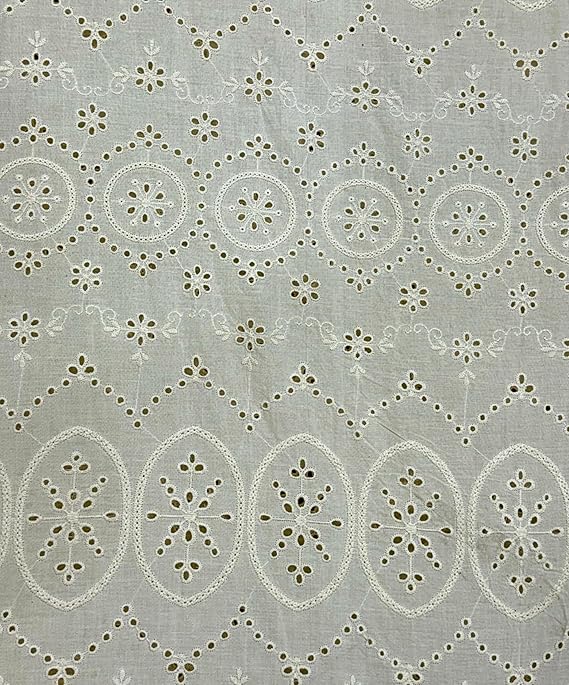 Cotton Eyelet Fabric Floral Embroidered Pattern Cream Schiffli RFD (Ready for Dyeing) Greige Fabric Width : 46" (Cream, 5 mtr)