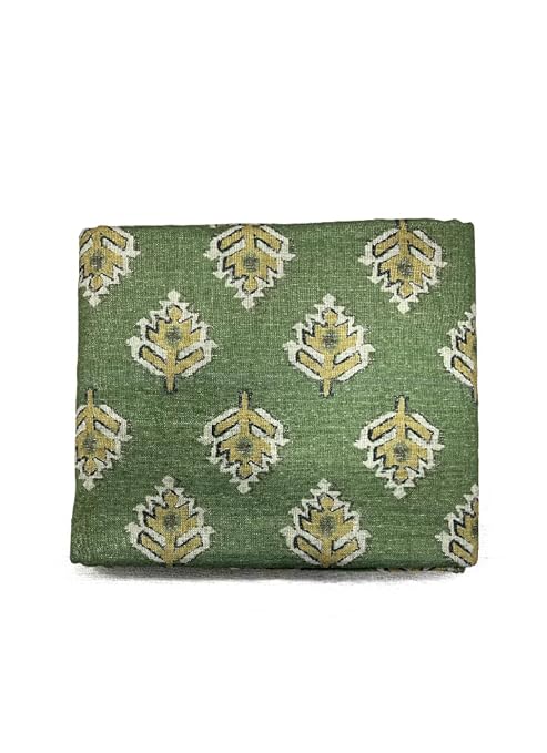 Lithos “Sia” Polyester Linen Touch Fabric – Sage Green Ikat Leaf Print | 140 cm Width | 3 Meter Pre-Cut Fabric for Garments, Upholstery & DIY Projects