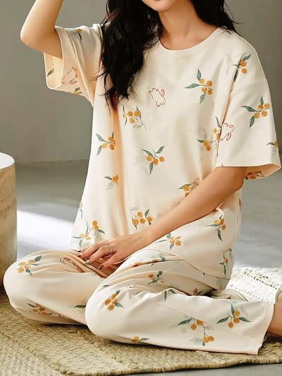 GLASGO Women’s Cotton Pajama Set with Top & Pants|| Korean Night Suit|| Lightweight Printed Set || Soft & Comfy Sleepwear for Girls & Women || LNS-3-$
