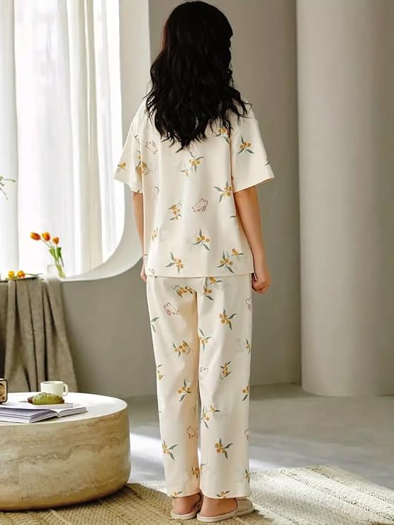 GLASGO Women’s Cotton Pajama Set with Top & Pants|| Korean Night Suit|| Lightweight Printed Set || Soft & Comfy Sleepwear for Girls & Women || LNS-3-$