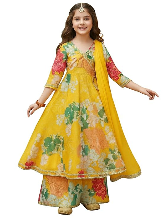 Naixa Girls Rayon Fabric Floral Printed 3/4 Sleeve Sharara Dress Set For All Occasion salwar suit