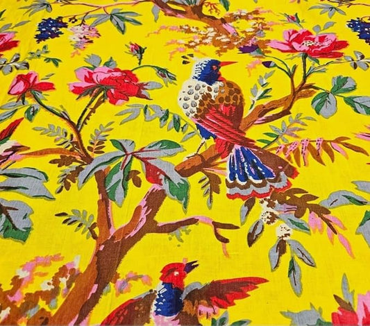 Pure Cotton Unstitched Printed Fabric Material for Women Blouse/Plazzo,Kurti/Lehenga/Saree/Piece Material for Womens (Yellow, 2.5 Meter)