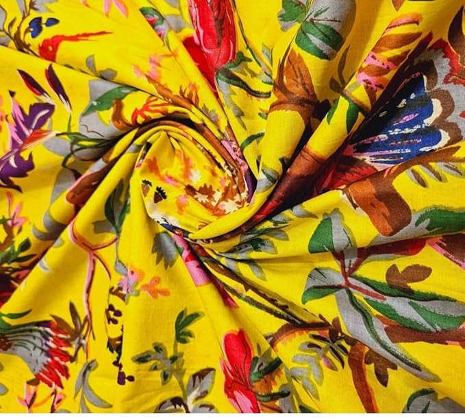 Pure Cotton Unstitched Printed Fabric Material for Women Blouse/Plazzo,Kurti/Lehenga/Saree/Piece Material for Womens (Yellow, 2.5 Meter)