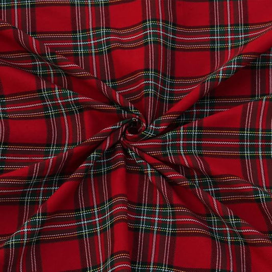 Unstitched Yarn Dyed Red Tartan Checkered Fabric - 58" Wide