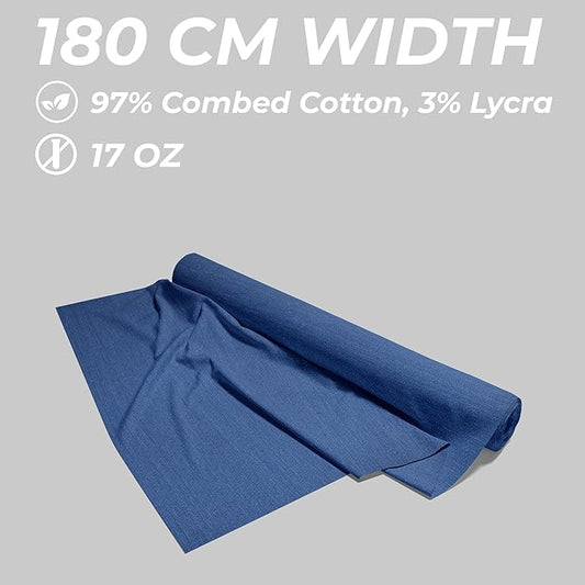 Unstitched 98% Cotton, 2% Lycra Stretchable Royal Blue Denim Material For Trouser, Jeans, Jackets, Men's/Women's - 60" Wide
