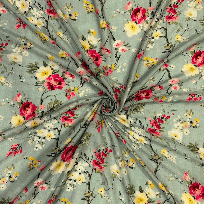 Valence Fashions 2.5 Meter Muslin Fabric for Women’s Ethnic Wear, Dressmaking & Crafts | Soft & Breathable Printed Fabric (Pattern 3)