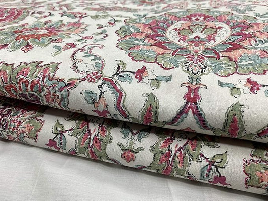Jaipuri Handmade Floral Printed Fabric (Multicolor, 60" Width) (5 MTR)